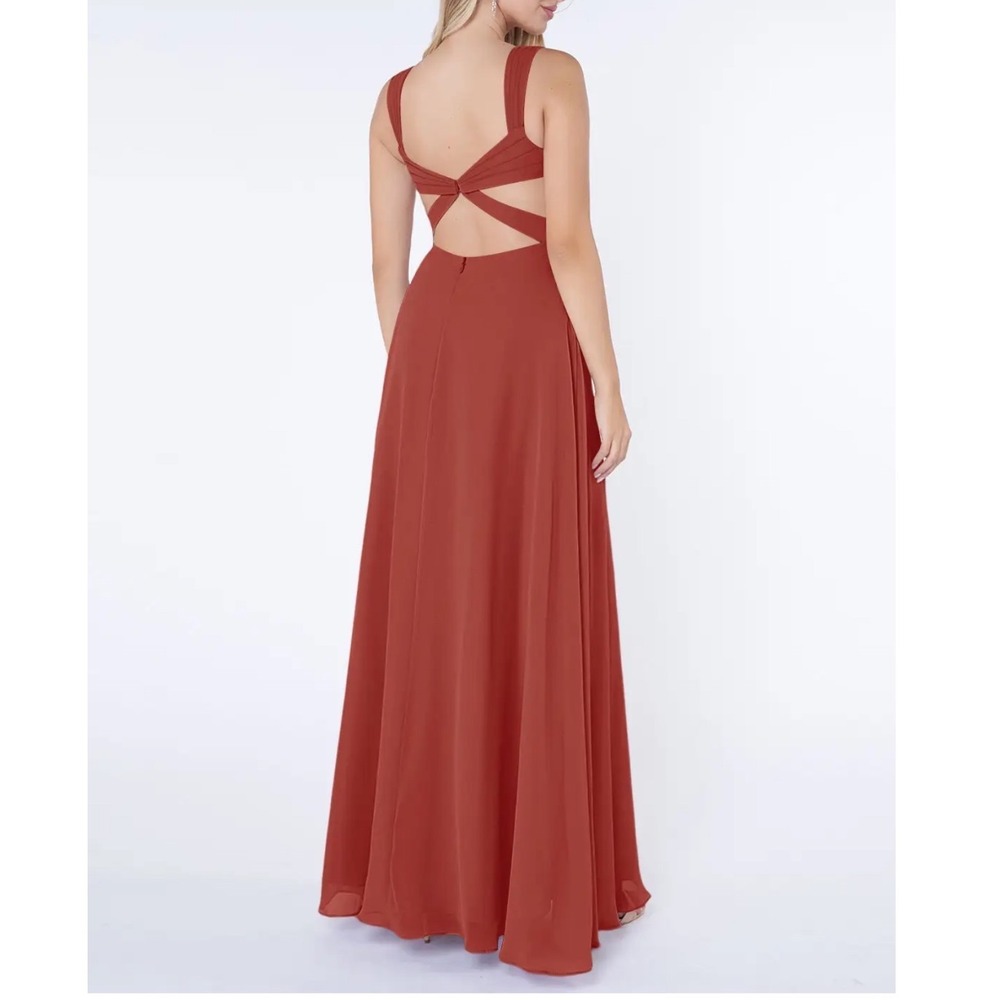 Azazie Nahrin Rust A-Line‎ V-Neck Pleated Chiffon Dress Bridesmaid Sz 6 NWT - Picture 3 of 16